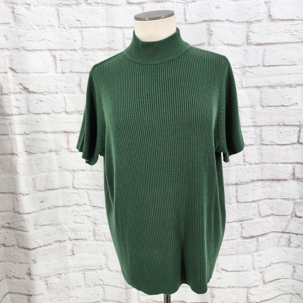 Forest Fairy Green Ribbed Knit Sweater Short Sleeve Indie Boho Cottage Work 1X